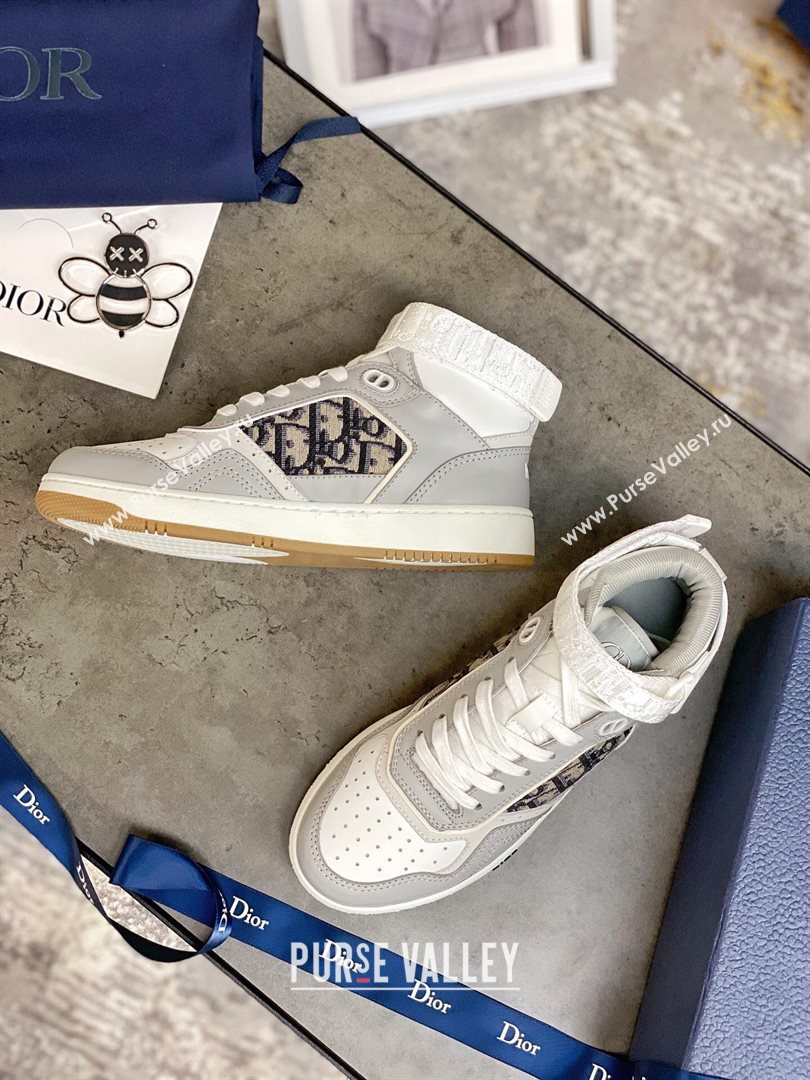 Dior B27 High-Top Sneakers in Grey Calfskin and Black Oblique Jacquard 2020 (For Women and Men) (MD-20120343)