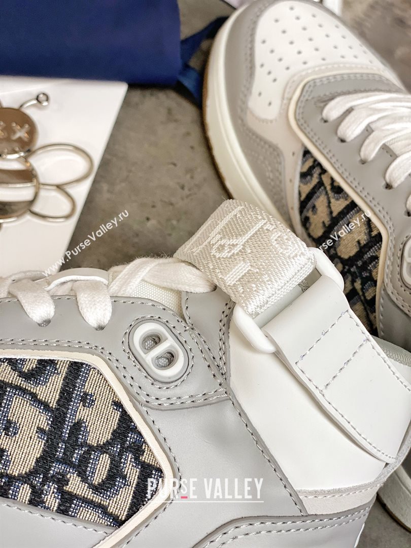 Dior B27 High-Top Sneakers in Grey Calfskin and Black Oblique Jacquard 2020 (For Women and Men) (MD-20120343)