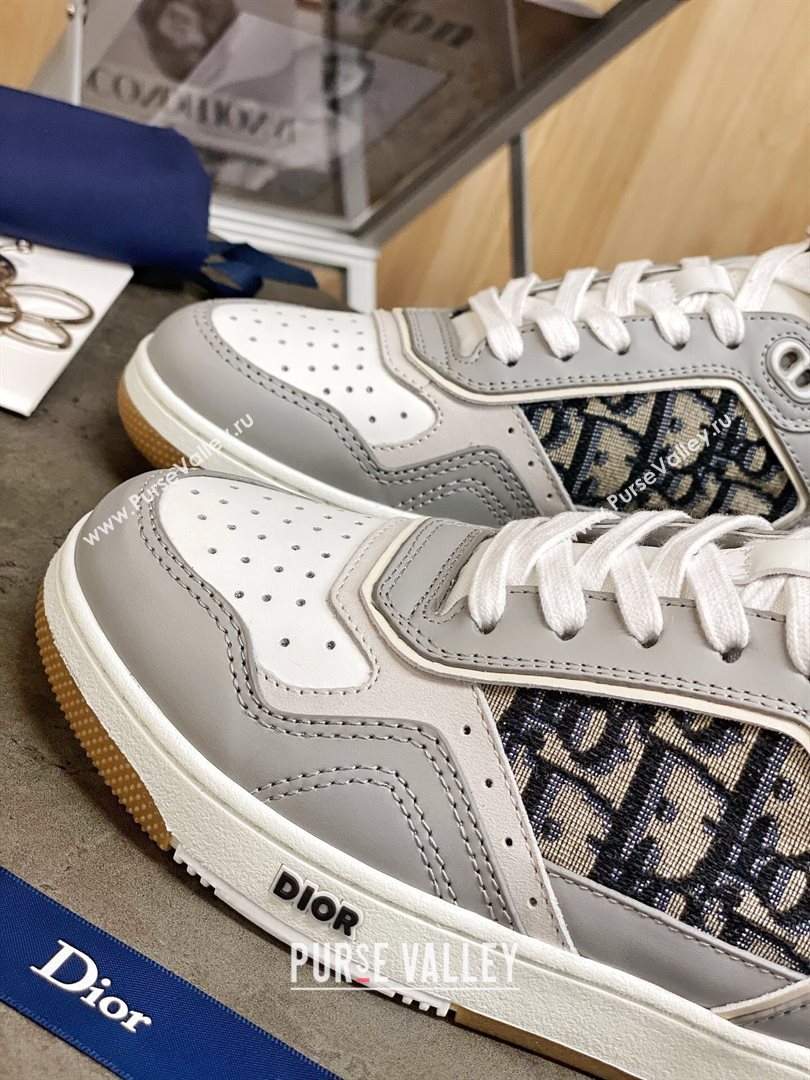 Dior B27 High-Top Sneakers in Grey Calfskin and Black Oblique Jacquard 2020 (For Women and Men) (MD-20120343)