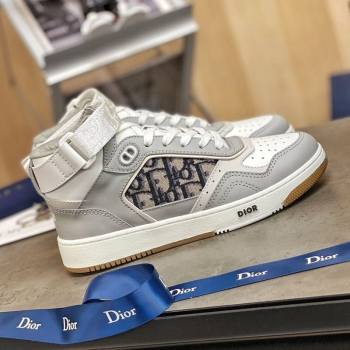 Dior B27 High-Top Sneakers in Grey Calfskin and Black Oblique Jacquard 2020 (For Women and Men) (MD-20120343)