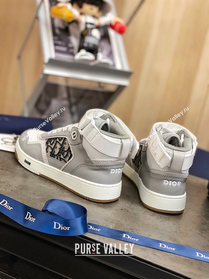 Dior B27 High-Top Sneakers in Grey Calfskin and Black Oblique Jacquard 2020 (For Women and Men) (MD-20120343)
