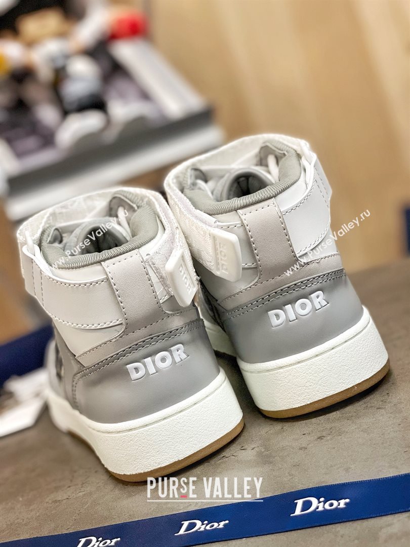 Dior B27 High-Top Sneakers in Grey Calfskin and Black Oblique Jacquard 2020 (For Women and Men) (MD-20120343)