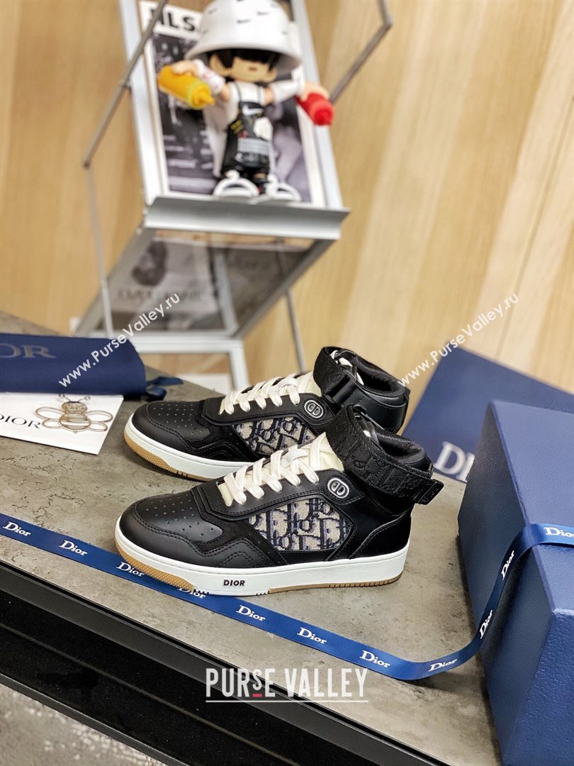 Dior B27 High-Top Sneakers in Black Calfskin and Oblique Jacquard 2020 (For Women and Men) (MD-20120344)