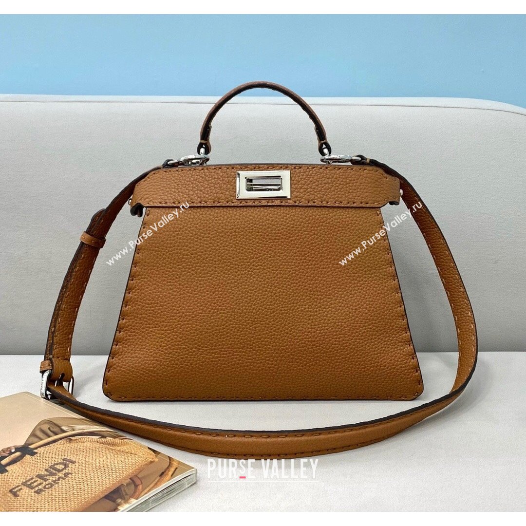 Fendi Peekaboo ISeeU Small Selleria Bag in Grained Calfskin Caramel Brown 2021 (CL-21090634)