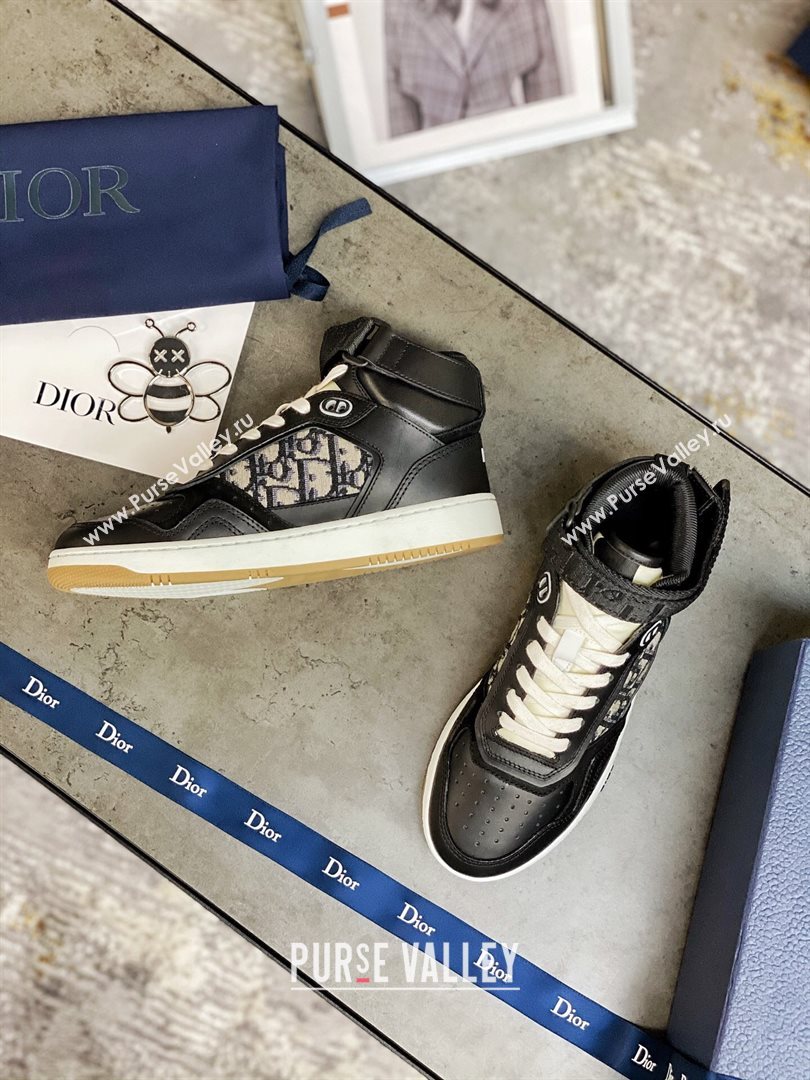 Dior B27 High-Top Sneakers in Black Calfskin and Oblique Jacquard 2020 (For Women and Men) (MD-20120344)
