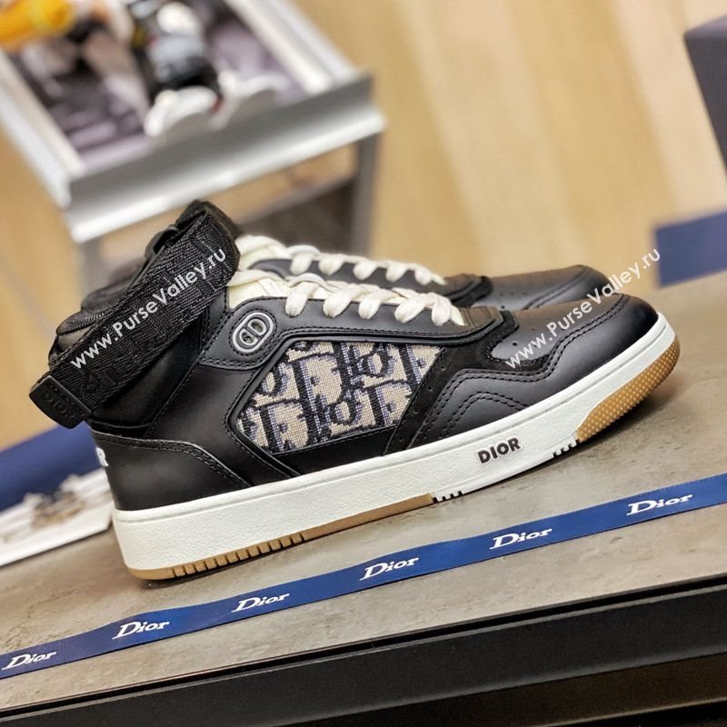 Dior B27 High-Top Sneakers in Black Calfskin and Oblique Jacquard 2020 (For Women and Men) (MD-20120344)