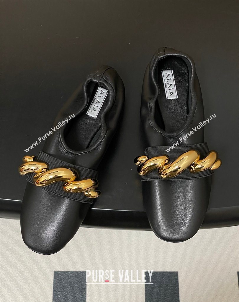 Alaia Jewel Slippers Flat in Leather Black 2026 AL020705 (MD-260207068)