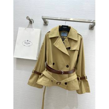 Prada Short Trench Coat with Belt P91911 Khaki 2024 (Q-24091911)