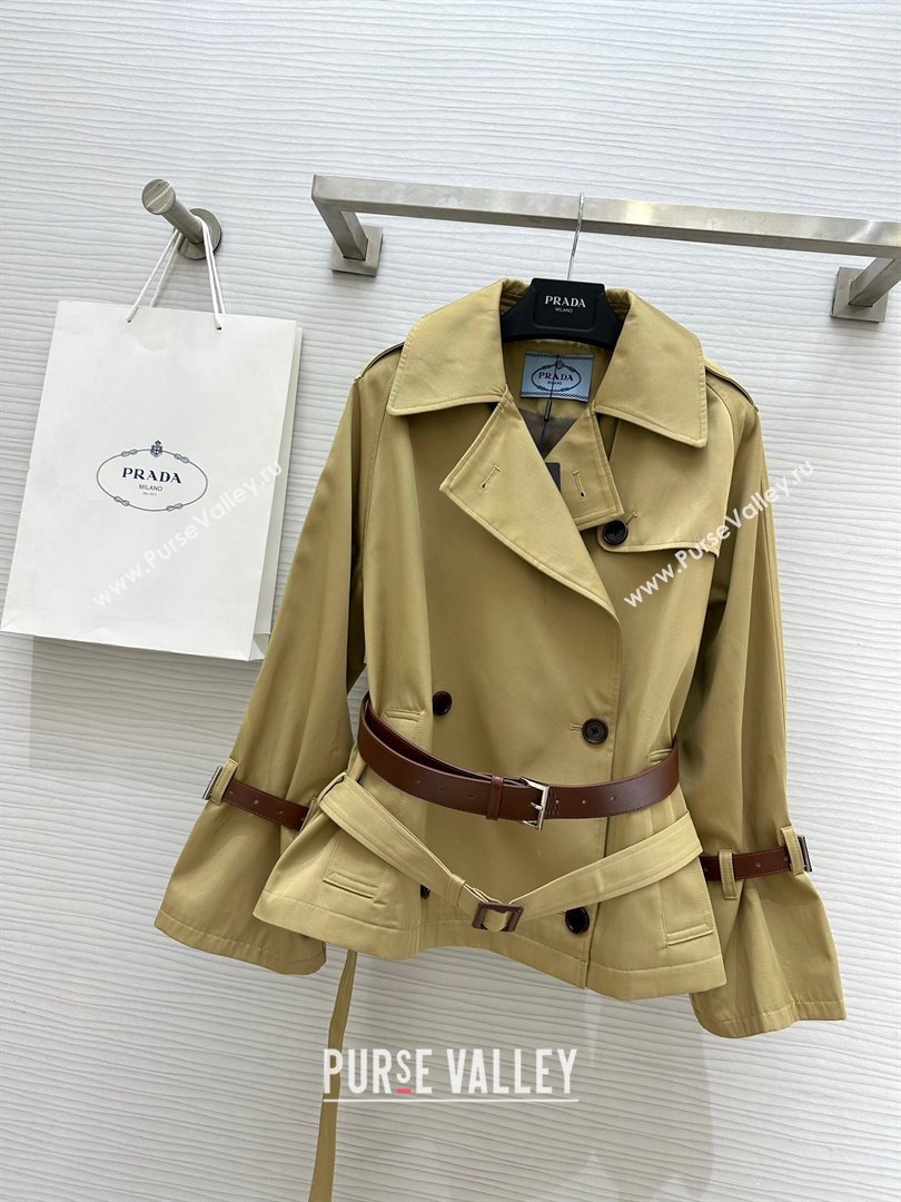 Prada Short Trench Coat with Belt P91911 Khaki 2024 (Q-24091911)