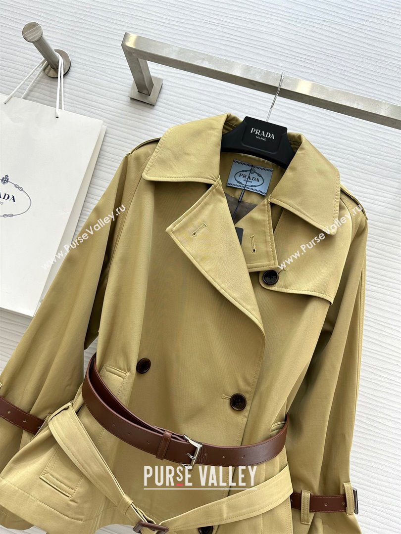 Prada Short Trench Coat with Belt P91911 Khaki 2024 (Q-24091911)