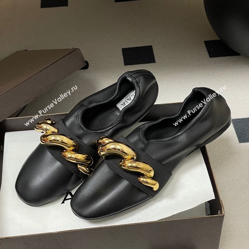 Alaia Jewel Slippers Flat in Leather Black 2026 AL020705 (MD-260207068)