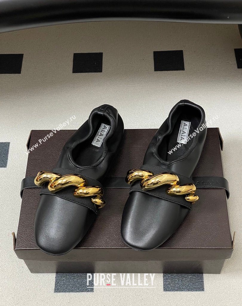Alaia Jewel Slippers Flat in Leather Black 2026 AL020705 (MD-260207068)