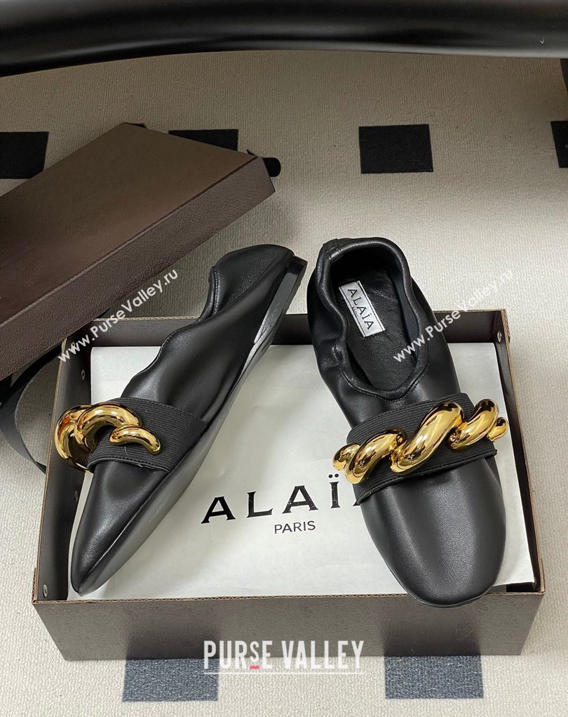 Alaia Jewel Slippers Flat in Leather Black 2026 AL020705 (MD-260207068)
