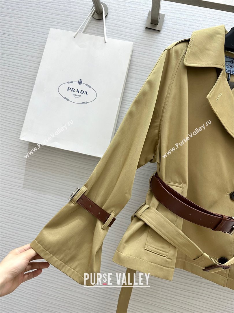 Prada Short Trench Coat with Belt P91911 Khaki 2024 (Q-24091911)