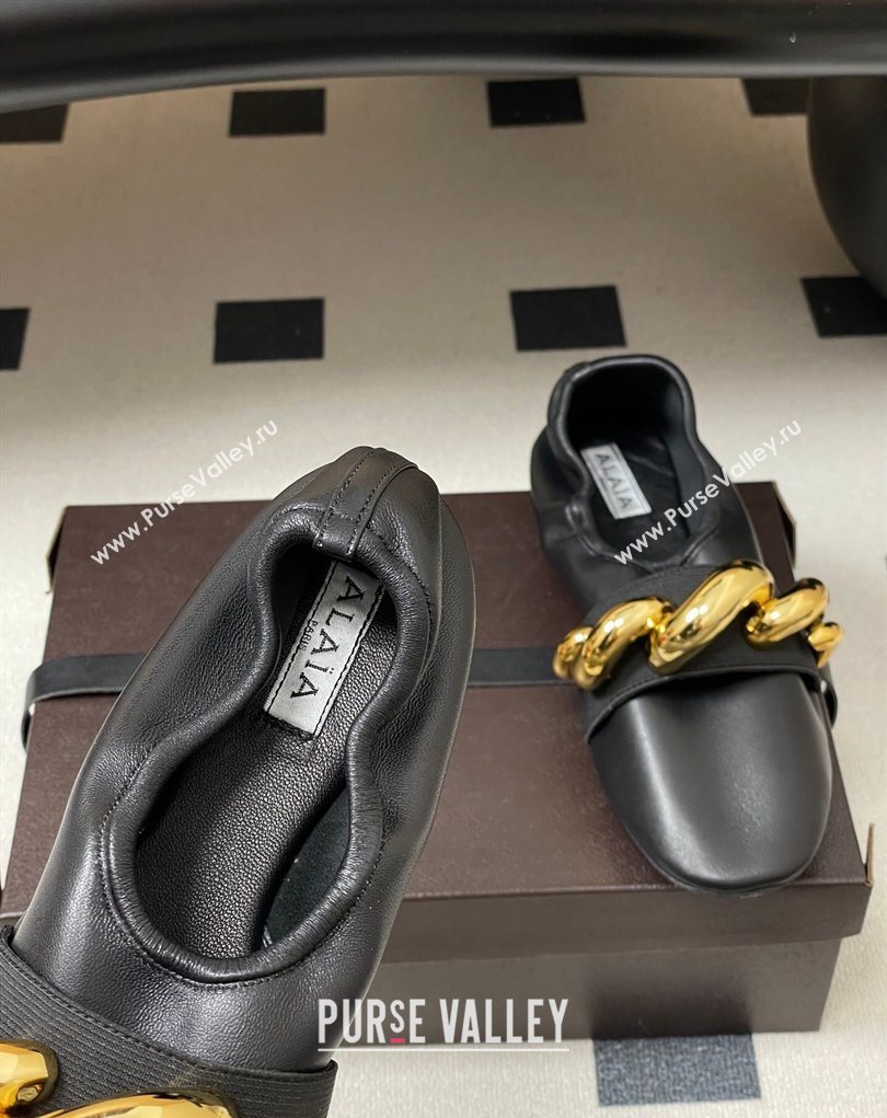 Alaia Jewel Slippers Flat in Leather Black 2026 AL020705 (MD-260207068)