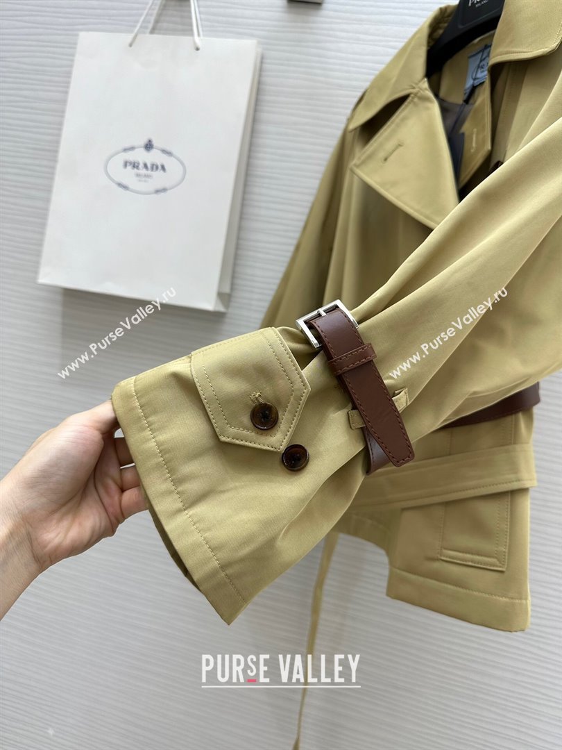 Prada Short Trench Coat with Belt P91911 Khaki 2024 (Q-24091911)