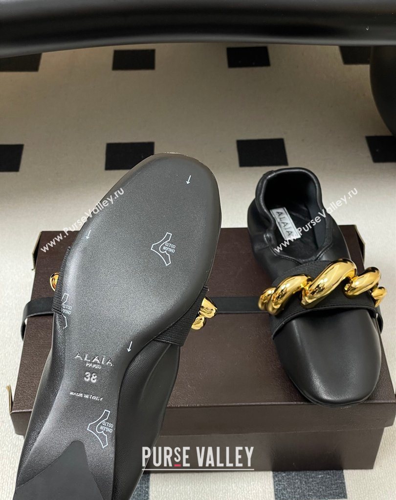 Alaia Jewel Slippers Flat in Leather Black 2026 AL020705 (MD-260207068)