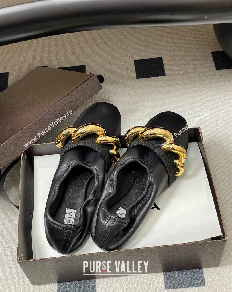 Alaia Jewel Slippers Flat in Leather Black 2026 AL020705 (MD-260207068)
