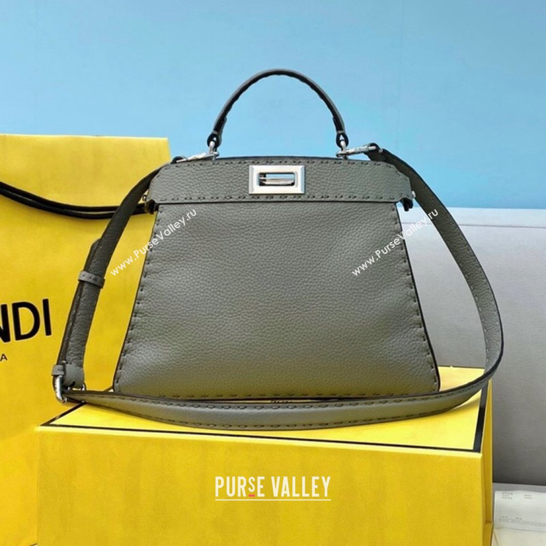 Fendi Peekaboo ISeeU Small Selleria Bag in Grained Calfskin Elephant Grey 2021 (CL-21090635)