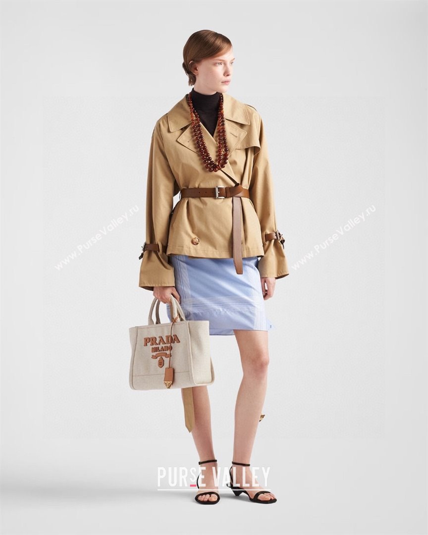 Prada Short Trench Coat with Belt P91911 Khaki 2024 (Q-24091911)