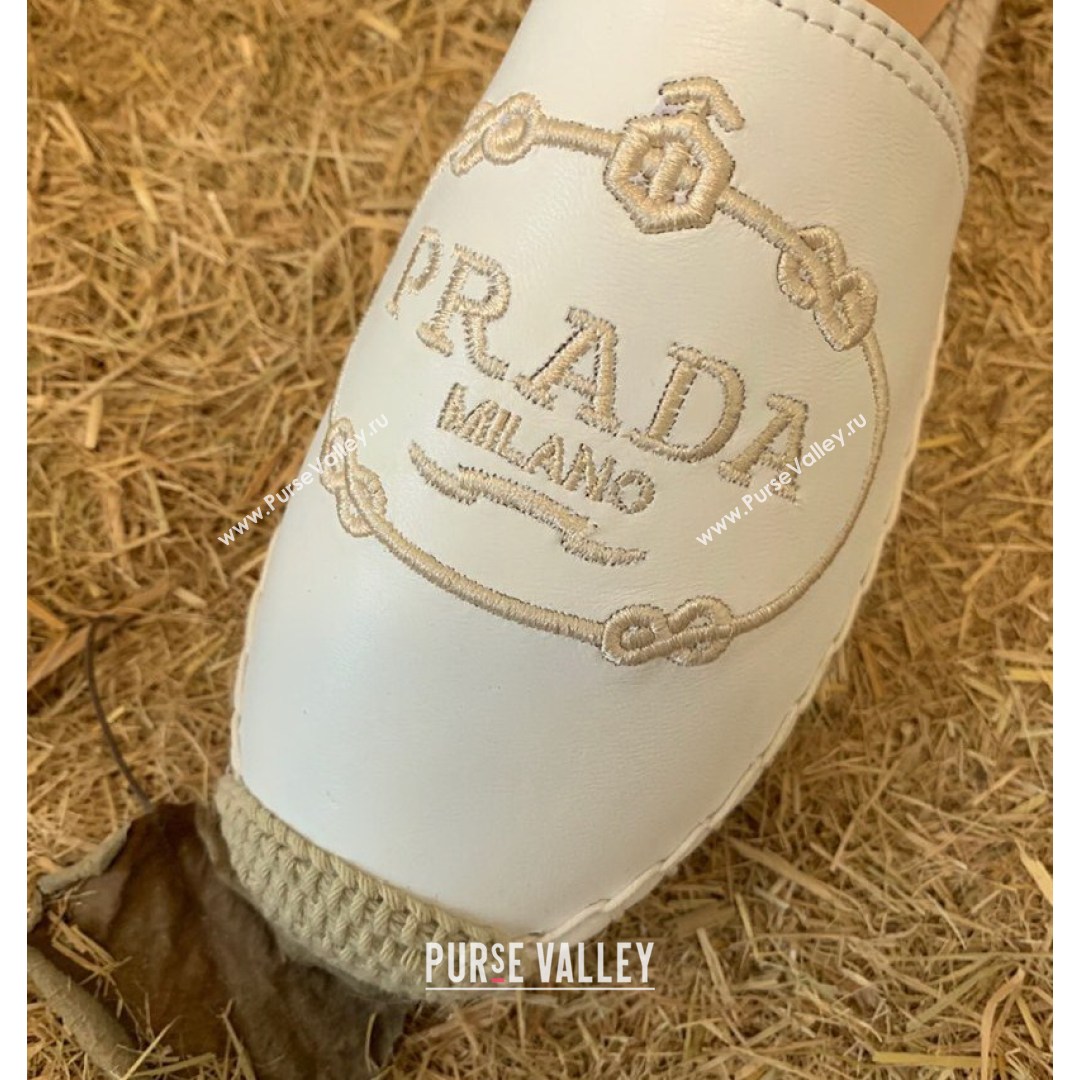 Prada Lambskin Logo Embroidered Espadrille Mules White 2021 (HB-21081306)