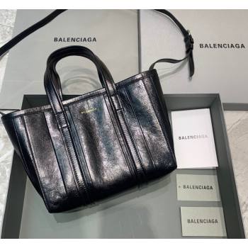 Balenciaga Barbes Small East-West Shopper Bag in Striped Lambskin Black Leather 2021 (JM-21091028)