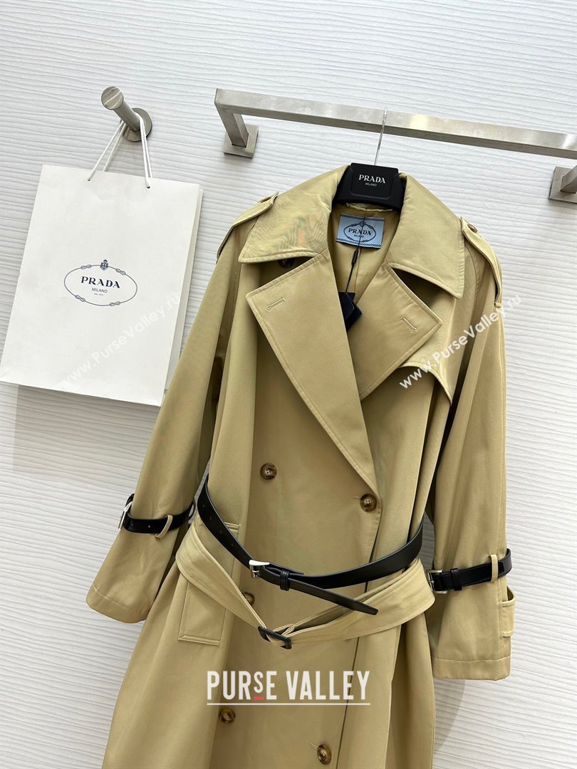 Prada Long Trench Coat with Belt P91912 Khaki 2024 (Q-24091912)