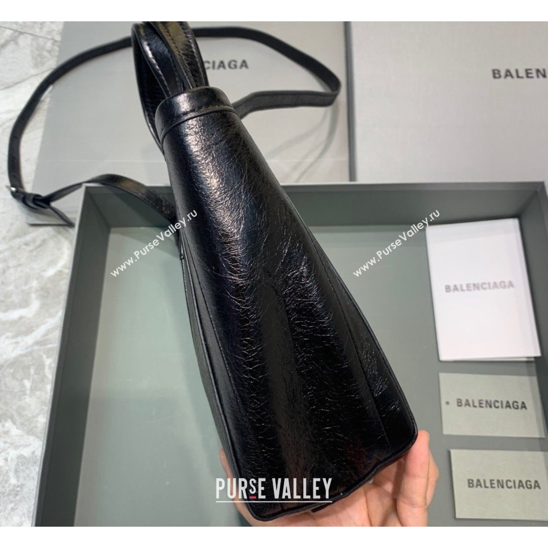 Balenciaga Barbes Small East-West Shopper Bag in Striped Lambskin Black Leather 2021 (JM-21091028)