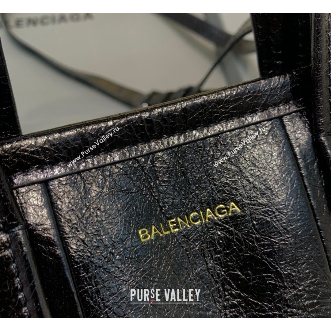 Balenciaga Barbes Small East-West Shopper Bag in Striped Lambskin Black Leather 2021 (JM-21091028)