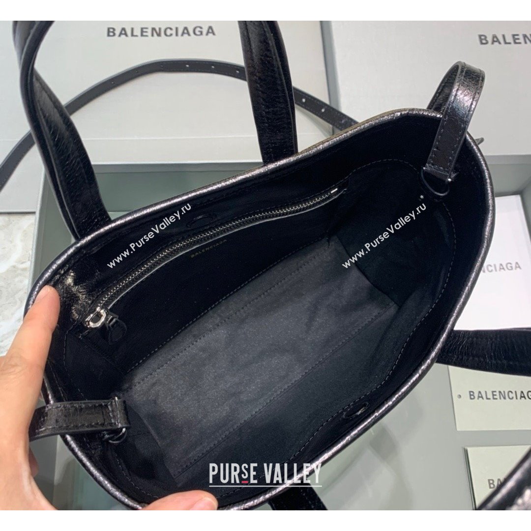 Balenciaga Barbes Small East-West Shopper Bag in Striped Lambskin Black Leather 2021 (JM-21091028)
