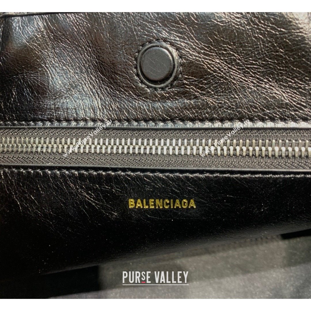 Balenciaga Barbes Small East-West Shopper Bag in Striped Lambskin Black Leather 2021 (JM-21091028)