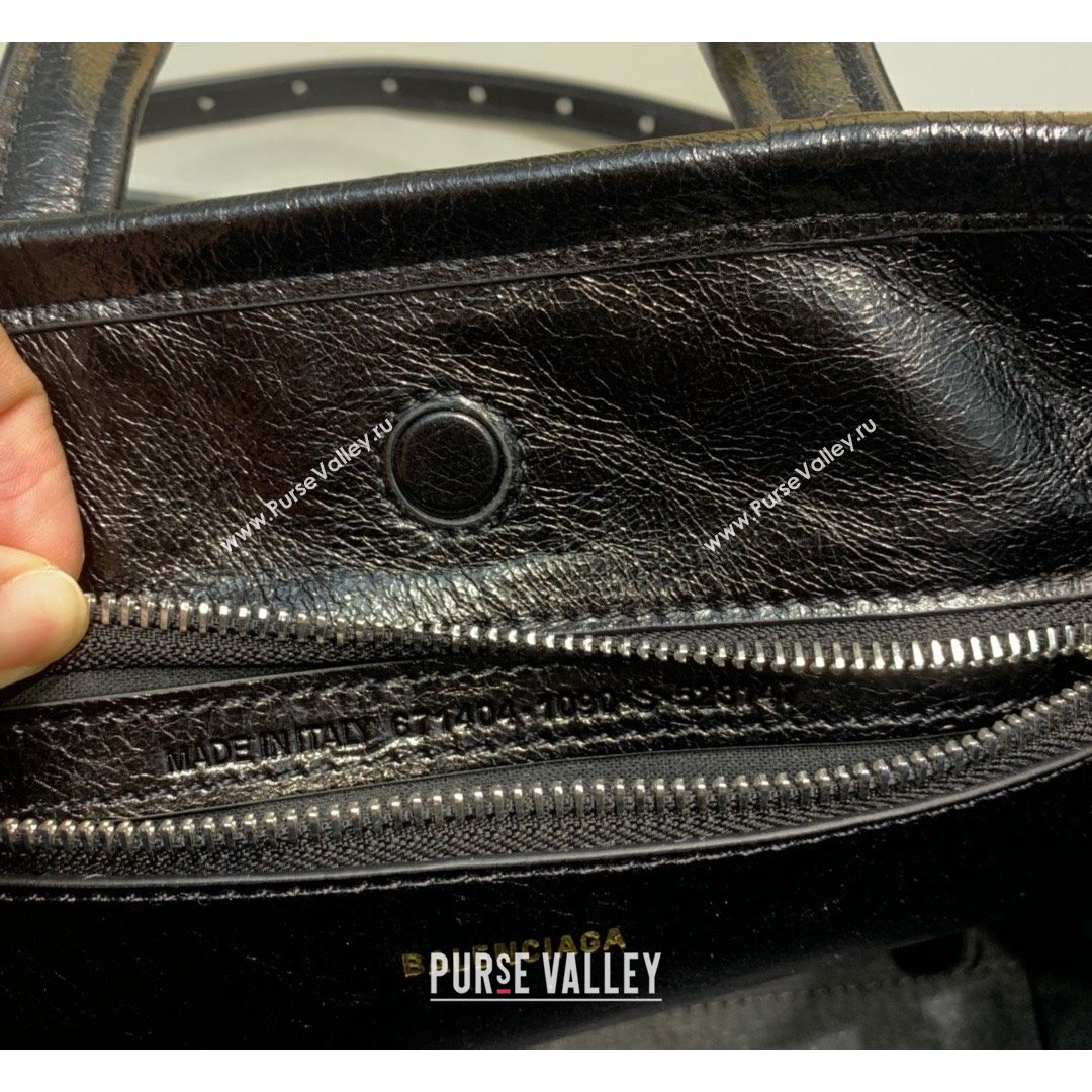 Balenciaga Barbes Small East-West Shopper Bag in Striped Lambskin Black Leather 2021 (JM-21091028)