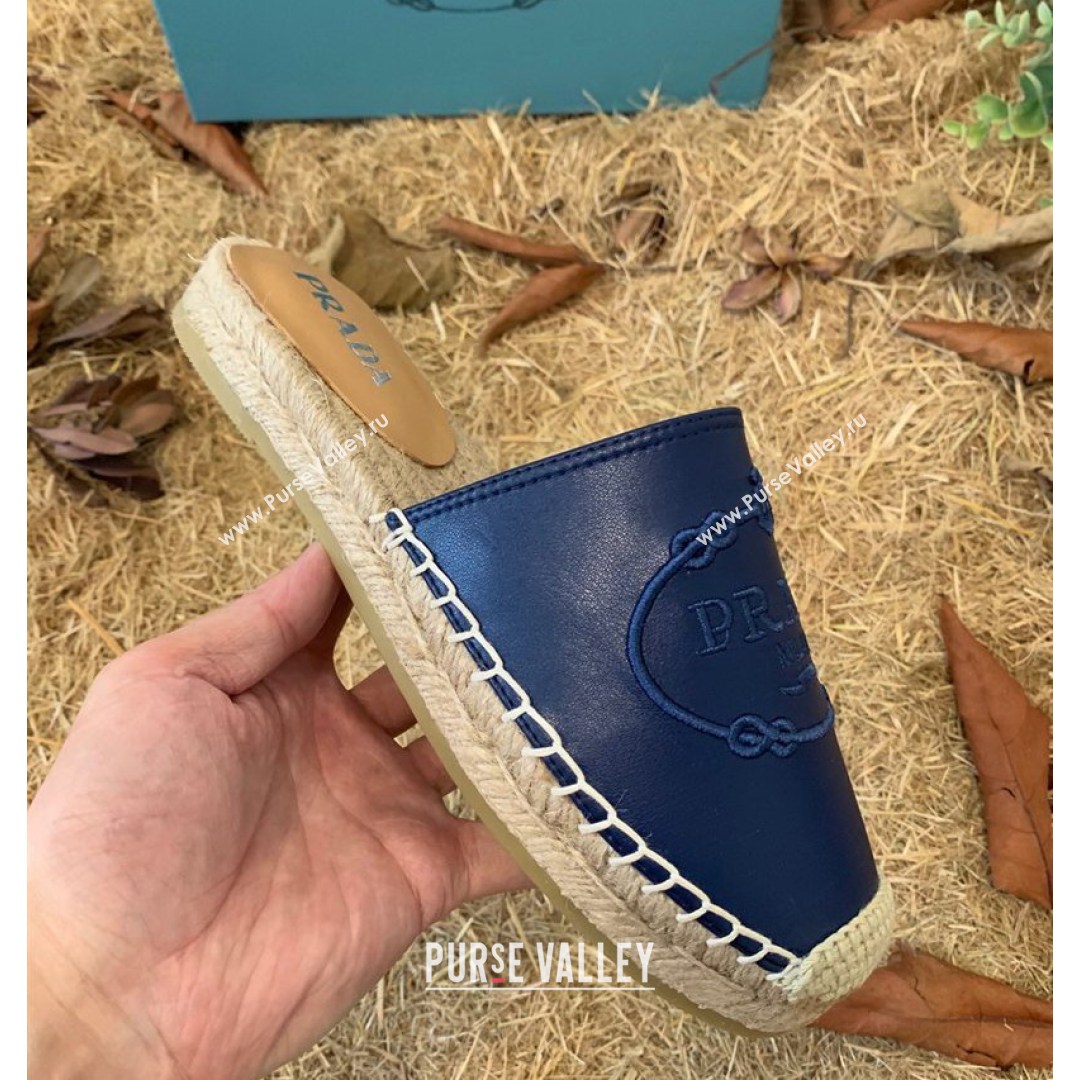 Prada Lambskin Logo Embroidered Espadrille Mules Blue 2021 (HB-21081307)