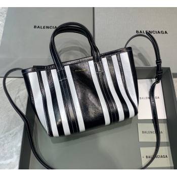 Balenciaga Barbes Small East-West Shopper Bag in Black and White Striped Lambskin 2021 (JM-21091026)