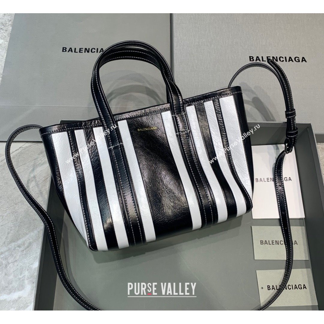 Balenciaga Barbes Small East-West Shopper Bag in Black and White Striped Lambskin 2021 (JM-21091026)