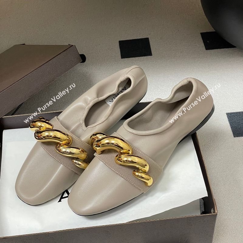 Alaia Jewel Slippers Flat in Leather Grey 2026 AL020705 (MD-260207070)