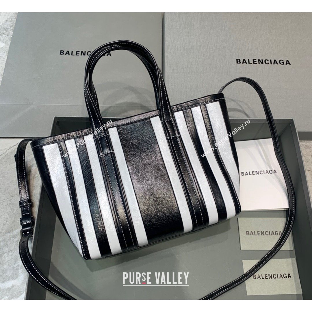 Balenciaga Barbes Small East-West Shopper Bag in Black and White Striped Lambskin 2021 (JM-21091026)