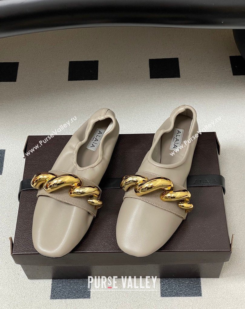 Alaia Jewel Slippers Flat in Leather Grey 2026 AL020705 (MD-260207070)