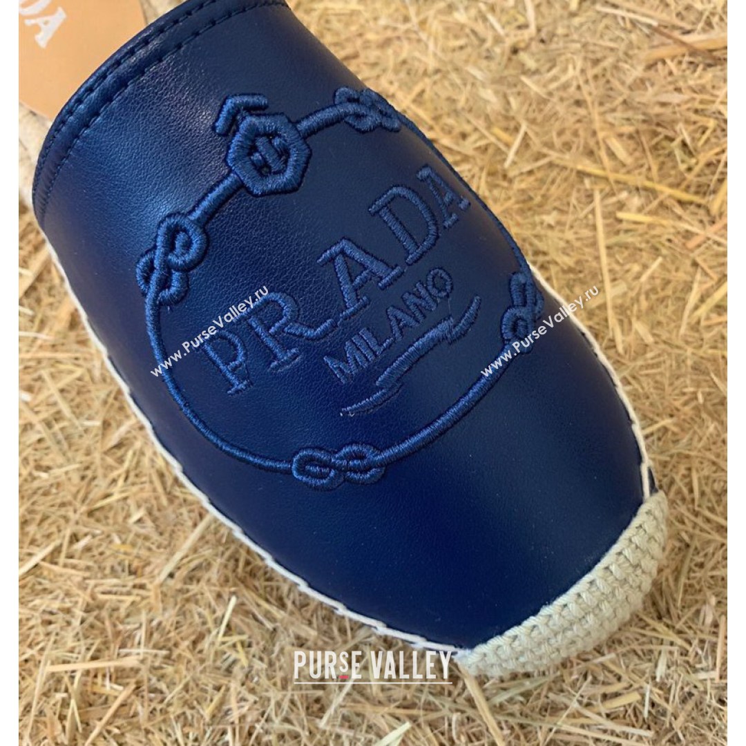 Prada Lambskin Logo Embroidered Espadrille Mules Blue 2021 (HB-21081307)