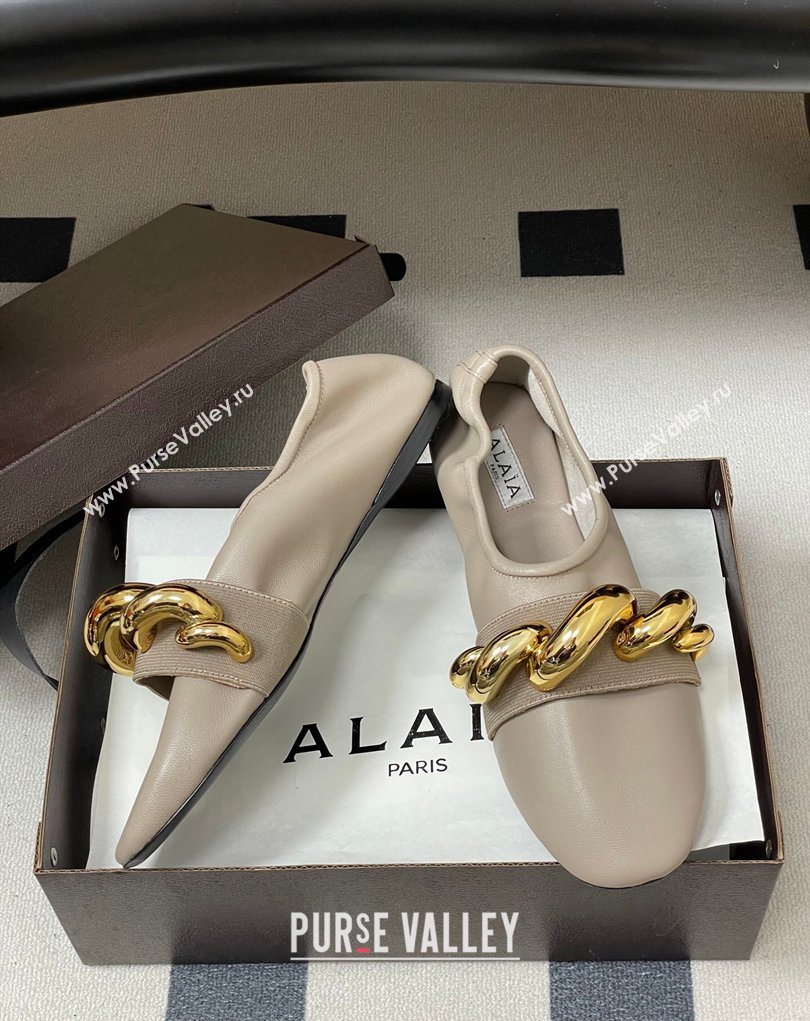 Alaia Jewel Slippers Flat in Leather Grey 2026 AL020705 (MD-260207070)