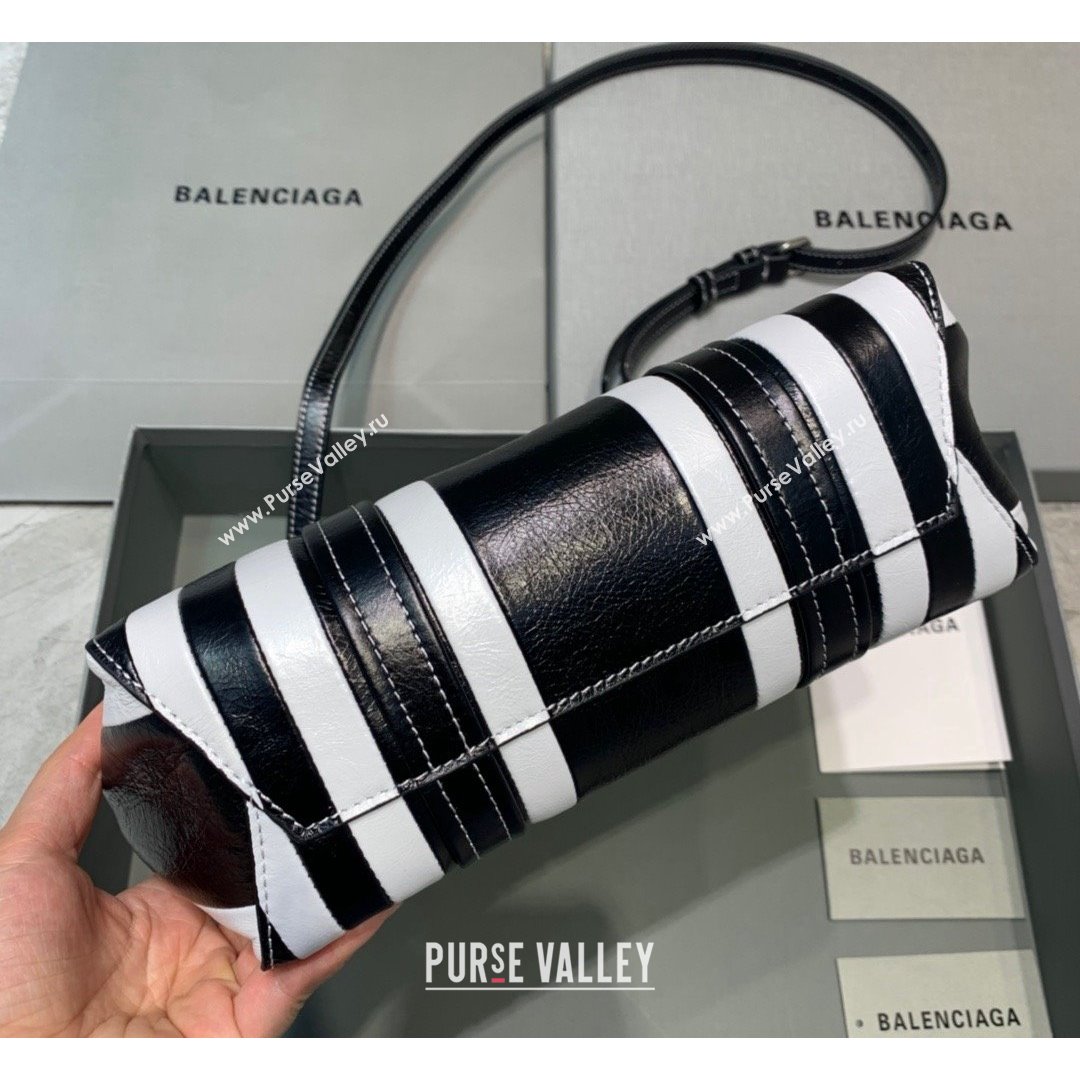 Balenciaga Barbes Small East-West Shopper Bag in Black and White Striped Lambskin 2021 (JM-21091026)