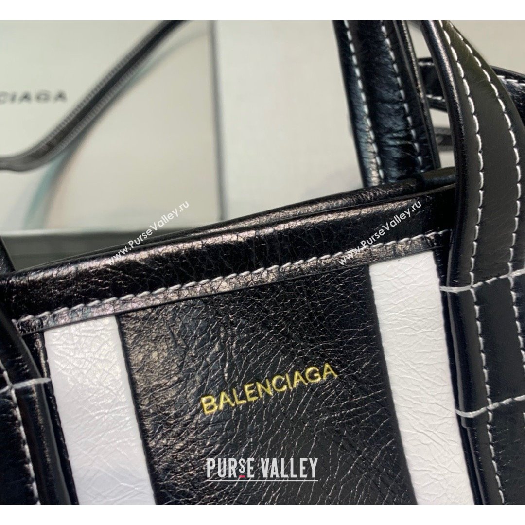 Balenciaga Barbes Small East-West Shopper Bag in Black and White Striped Lambskin 2021 (JM-21091026)