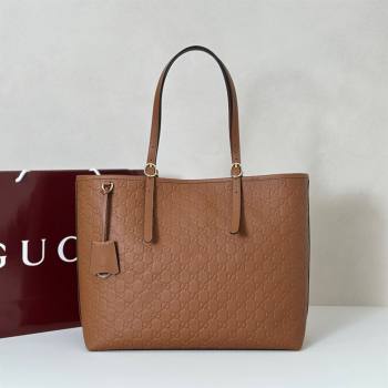 Gucci GG Emblem Leather large tote bag Brown 2025 847455 (DLH-250808109)