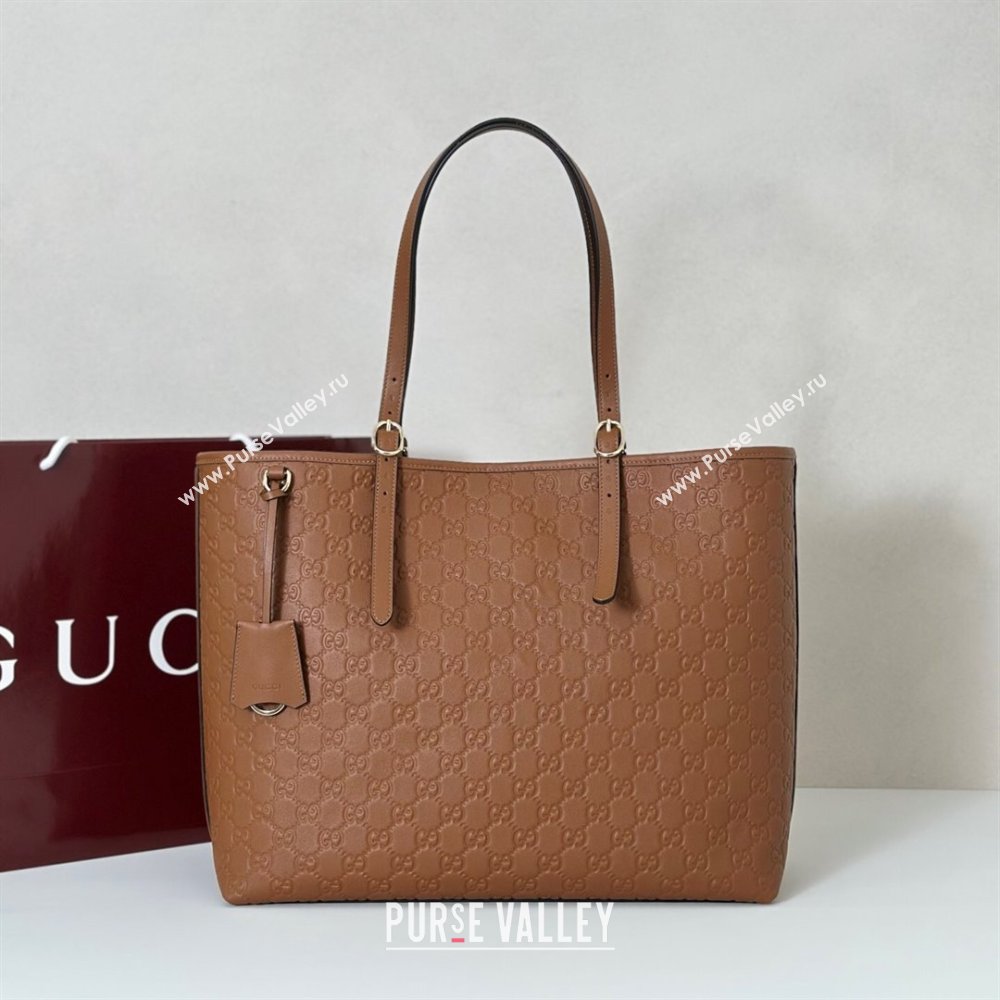 Gucci GG Emblem Leather large tote bag Brown 2025 847455 (DLH-250808109)