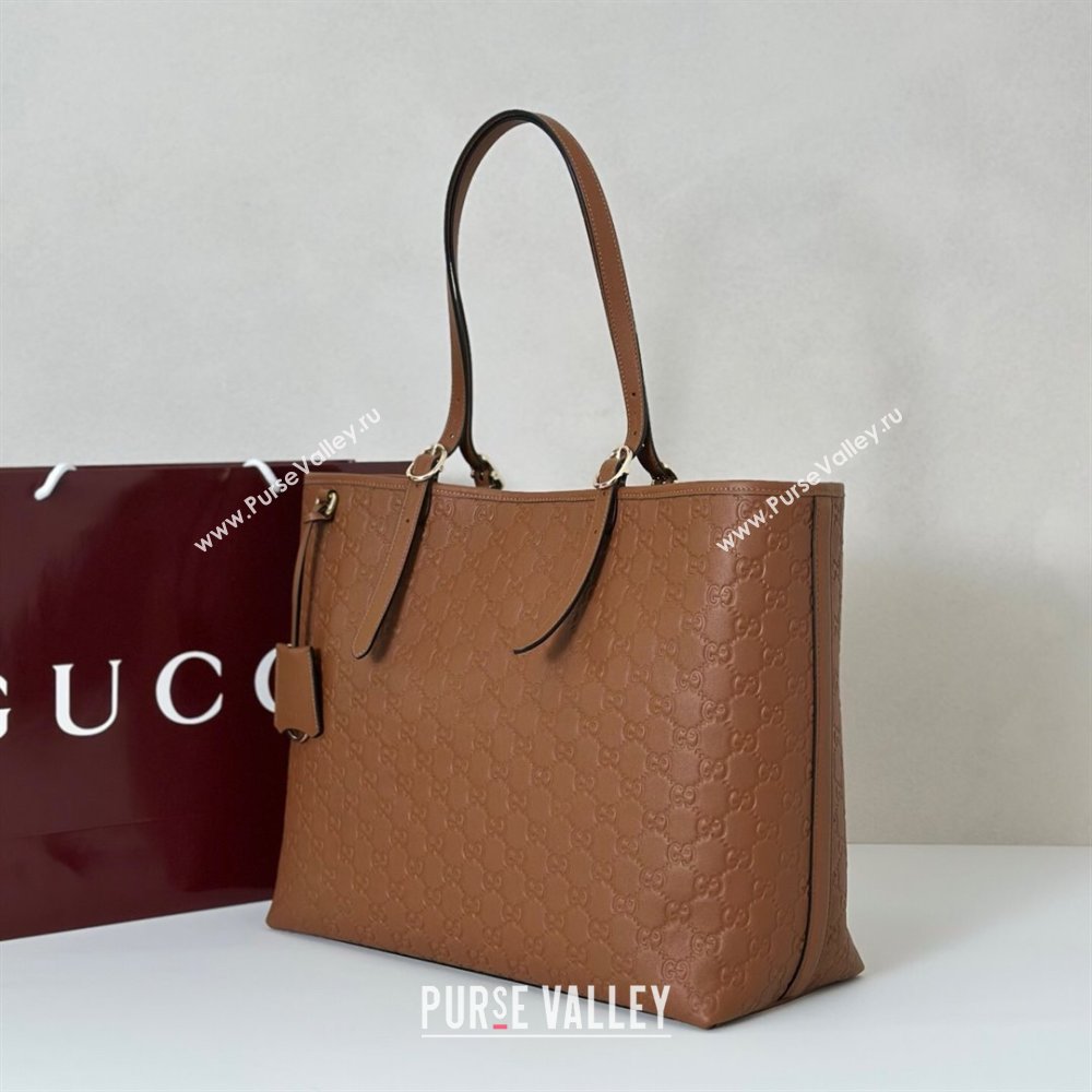 Gucci GG Emblem Leather large tote bag Brown 2025 847455 (DLH-250808109)