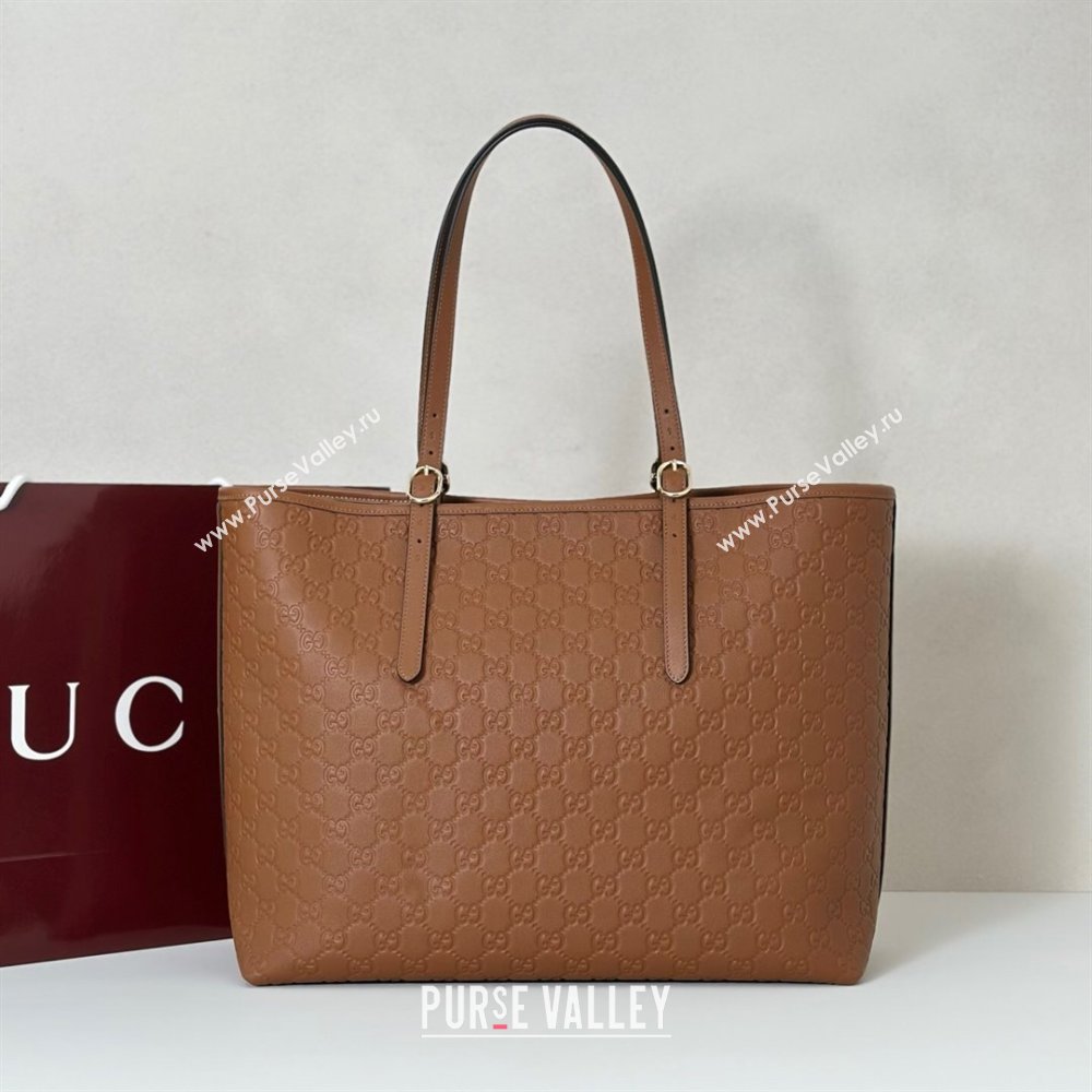 Gucci GG Emblem Leather large tote bag Brown 2025 847455 (DLH-250808109)