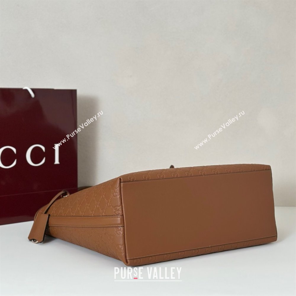 Gucci GG Emblem Leather large tote bag Brown 2025 847455 (DLH-250808109)