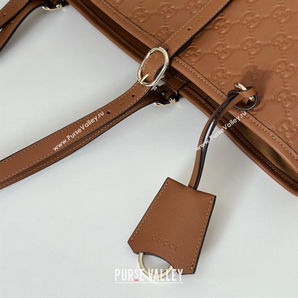 Gucci GG Emblem Leather large tote bag Brown 2025 847455 (DLH-250808109)