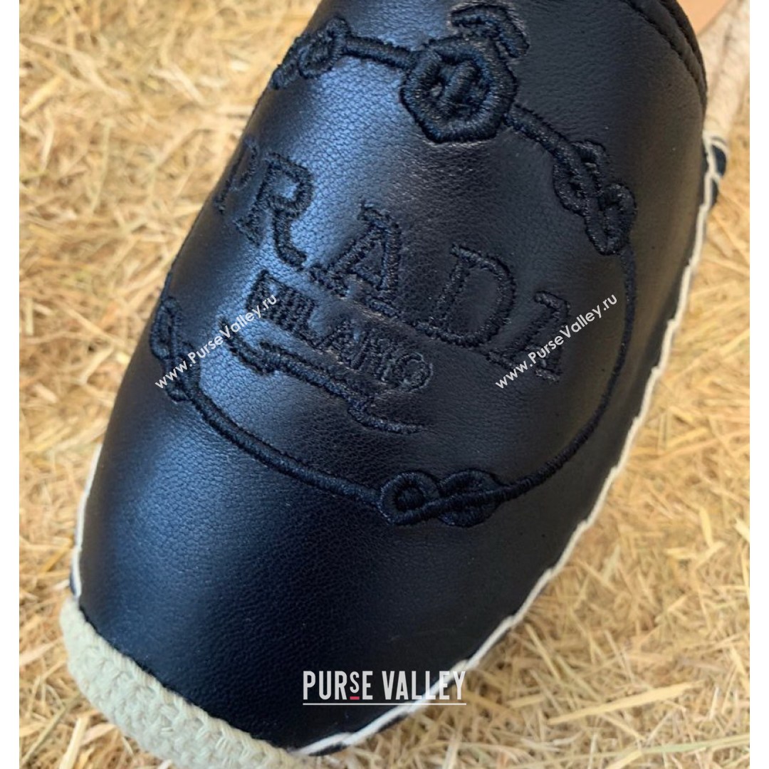 Prada Lambskin Logo Embroidered Espadrille Mules Black 2021 (HB-21081305)