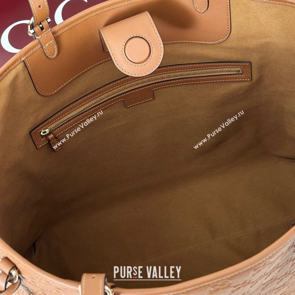 Gucci GG Emblem Leather large tote bag Brown 2025 847455 (DLH-250808109)